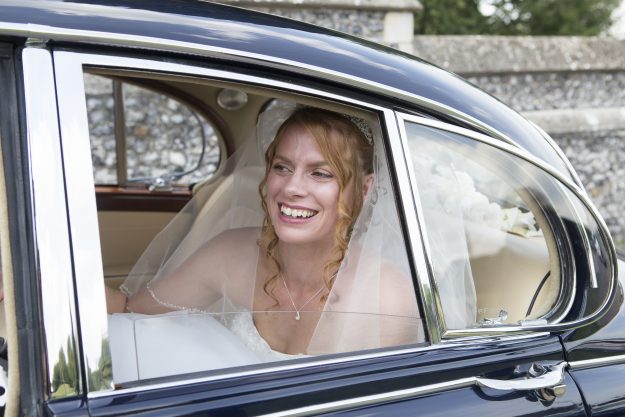 Arriving at the church ready to get married.